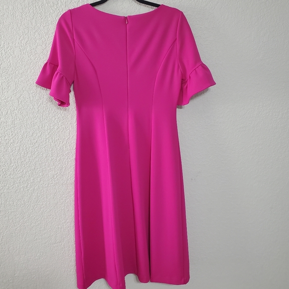 Jessica Howard Ruffle Sleeve Scuba Crepe Midi Dress Pink/Fuschia - Picture 4 of 7
